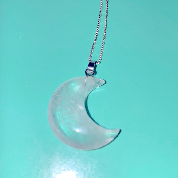 Quartz Crystal Moon 🌙 boho hippie Sterling Silver 16” Necklace - Picture 6 of 6